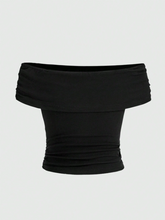 Solid Color Off-Shoulder Ruffle Slim Fit Top